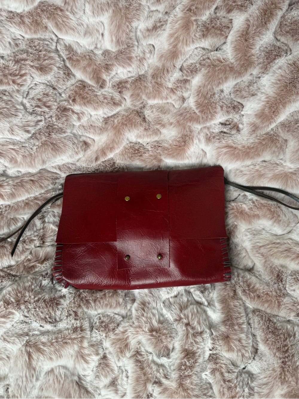 Handcrafted Red Leather Patchwork Wristlet Clutch
